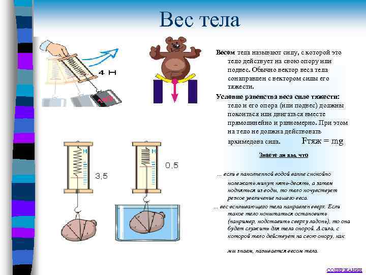 Вес тела Весом тела называют силу, с которой это тело действует на свою опору