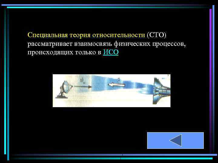Специальная теория относительности (СТО) рассматривает взаимосвязь физических процессов, происходящих только в ИСО 