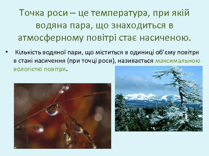 Точка роси – це температура, при якій водяна пара, що знаходиться в атмосферному повітрі