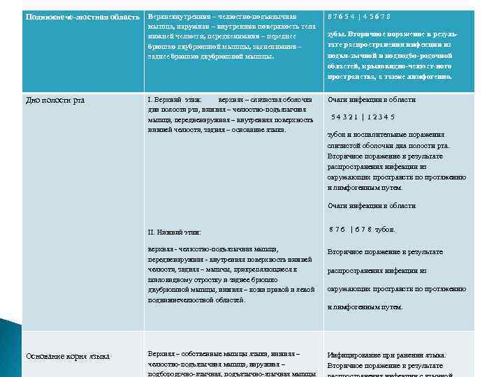 Поднижнече-люстная область Верхневнутренняя – челюстно-подъязычная мышца, наружная – внутренняя поверхность тела нижней челюсти, передненижняя