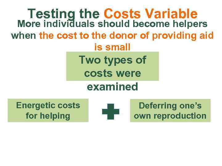 Testing the Costs Variable More individuals should become helpers when the cost to the