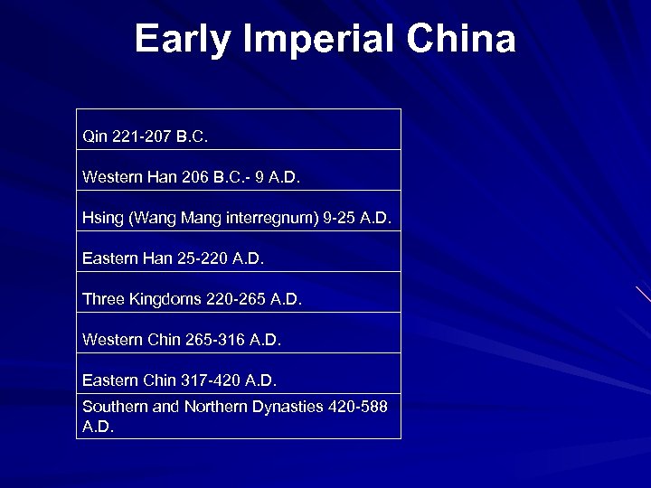 Early Imperial China Qin 221 -207 B. C. Western Han 206 B. C. -