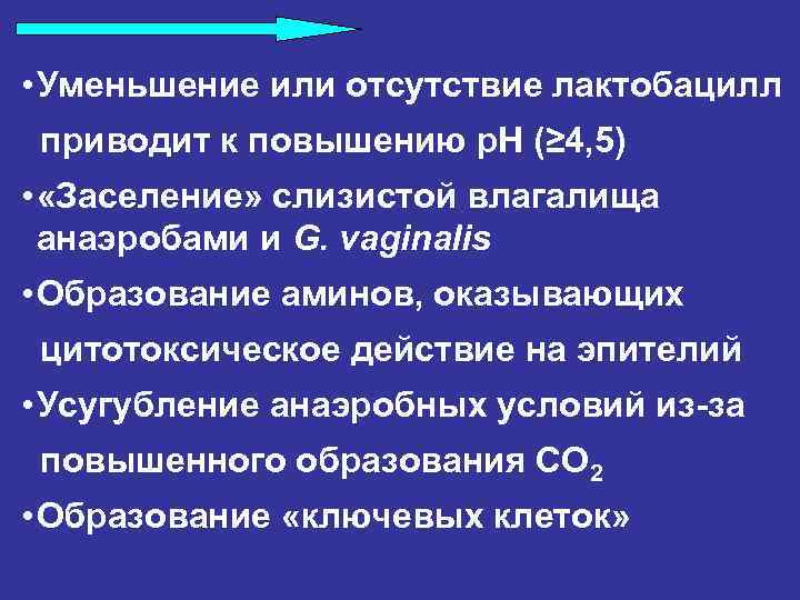  • Уменьшение или отсутствие лактобацилл приводит к повышению р. Н (≥ 4, 5)