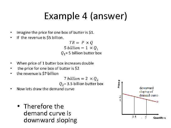 Example 4 (answer) • • Therefore the demand curve is downward sloping 