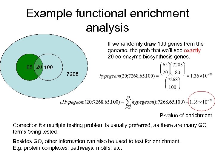 Example functional enrichment analysis If we randomly draw 100 genes from the genome, the