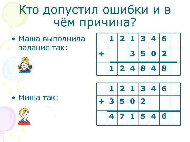 Кто допустил ошибки и в чём причина? • Маша выполнила задание так: 1 2