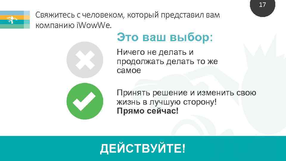 Свяжитесь с человеком, который представил вам компанию i. Wow. We. Это ваш выбор: Ничего