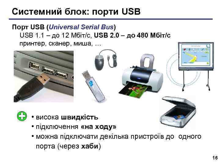 Системний блок: порти USB Порт USB (Universal Serial Bus) USB 1. 1 – до