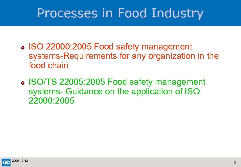 Processes in Food Industry ISO 22000: 2005 Food safety management systems-Requirements for any organization