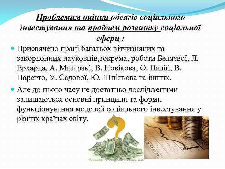 Проблемам оцінки обсягів соціального інвестування та проблем розвитку соціальної сфери : Присвячено праці багатьох