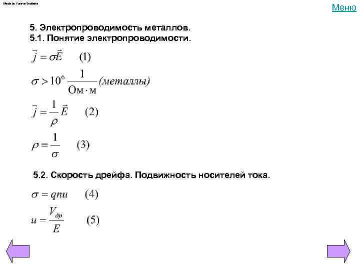 Made by Yureva Svetlana 5. Электропроводимость металлов. 5. 1. Понятие электропроводимости. 5. 2. Скорость