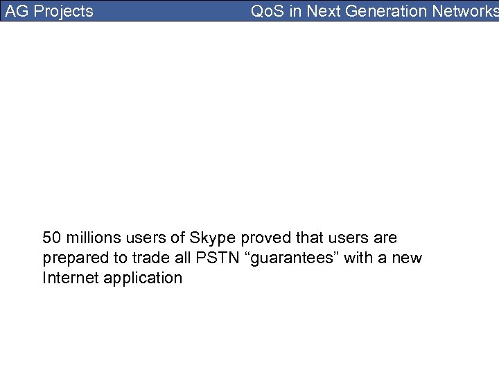 AG Projects Qo. S in Next Generation Networks 50 millions users of Skype proved