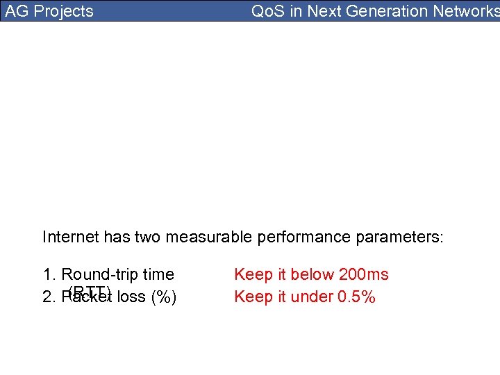 AG Projects Qo. S in Next Generation Networks Internet has two measurable performance parameters: