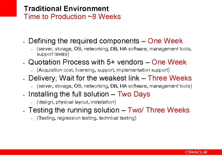 Traditional Environment Time to Production ~8 Weeks • Defining the required components – One