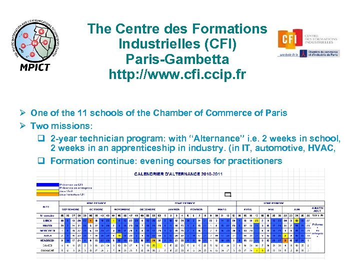 The Centre des Formations Industrielles (CFI) Paris-Gambetta http: //www. cfi. ccip. fr Ø One