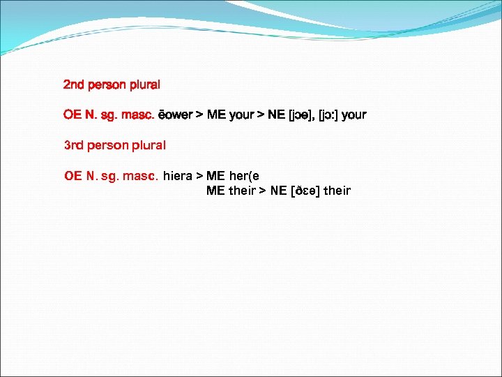 2 nd person plural OE N. sg. masc. ēower > ME your > NE