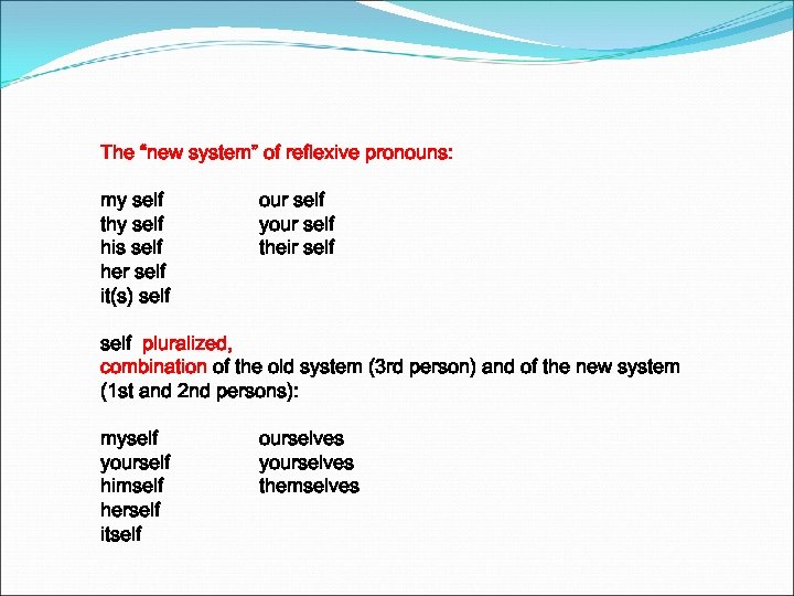 The “new system” of reflexive pronouns: my self thy self his self her self