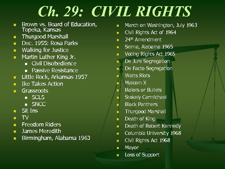 Ch. 29: CIVIL RIGHTS n n n n Brown vs. Board of Education, Topeka,