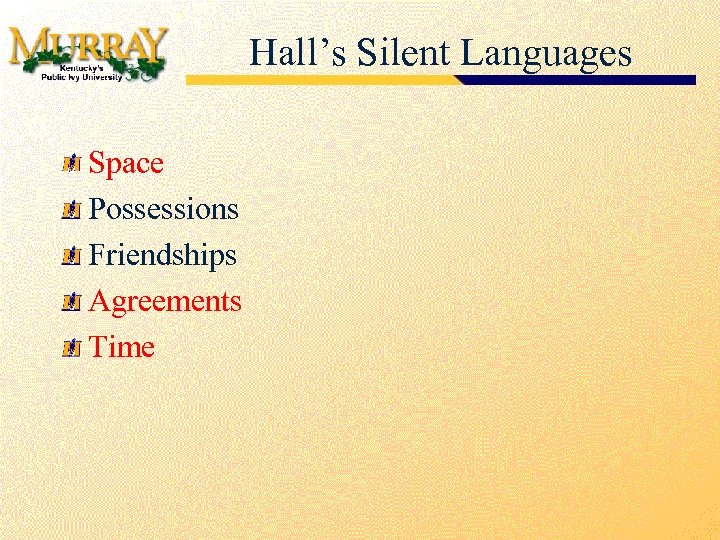 Hall’s Silent Languages Space Possessions Friendships Agreements Time 