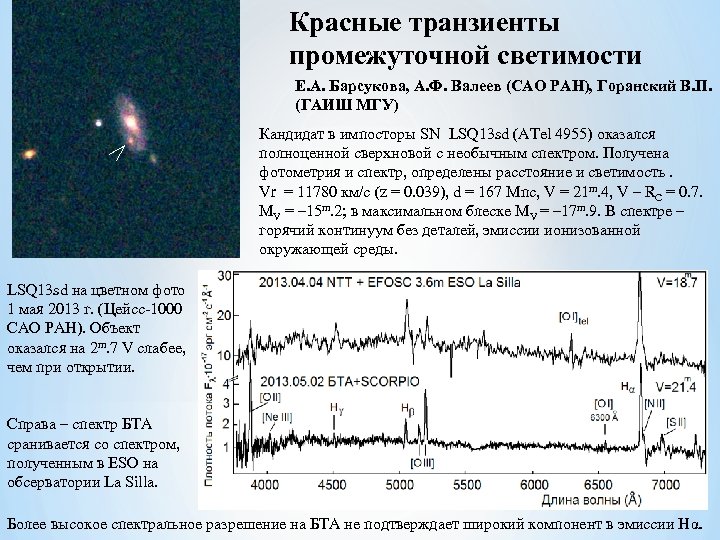 Красные транзиенты промежуточной светимости Е. А. Барсукова, А. Ф. Валеев (САО РАН), Горанский В.