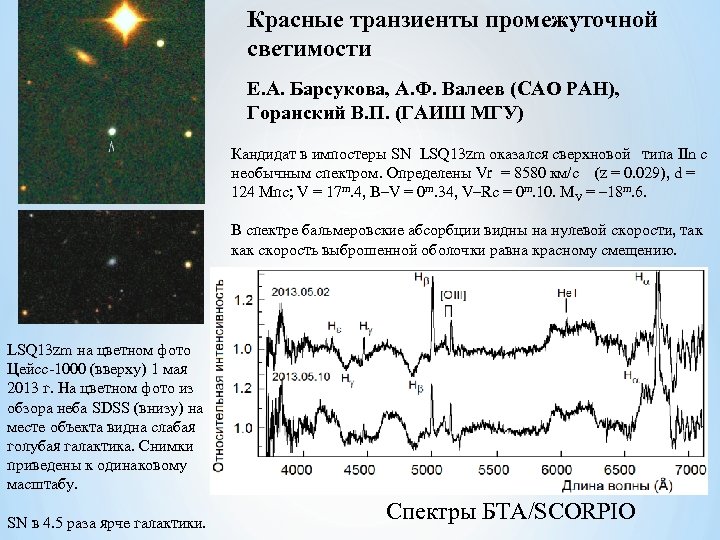 Красные транзиенты промежуточной светимости Е. А. Барсукова, А. Ф. Валеев (САО РАН), Горанский В.