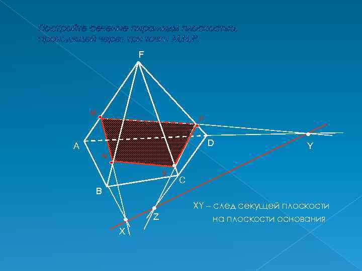 Постройте сечение пирамиды плоскостью, проходящей через три точки M, N, P. F M P
