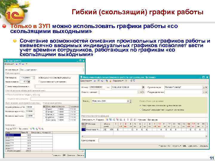 Гибкий (скользящий) график работы Только в ЗУП можно использовать графики работы «со скользящими выходными»