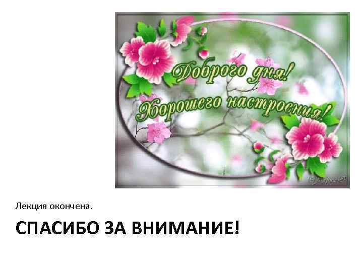 Лекция окончена. СПАСИБО ЗА ВНИМАНИЕ! 