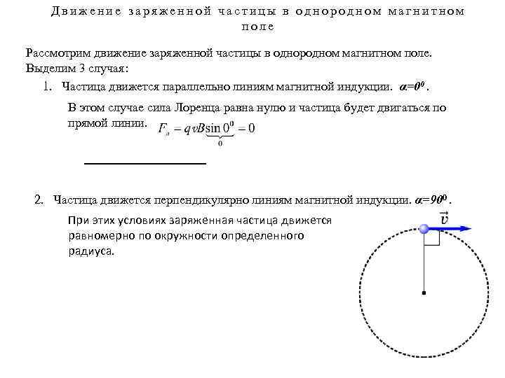 Движение заряженной частицы в однородном магнитном поле Рассмотрим движение заряженной частицы в однородном магнитном