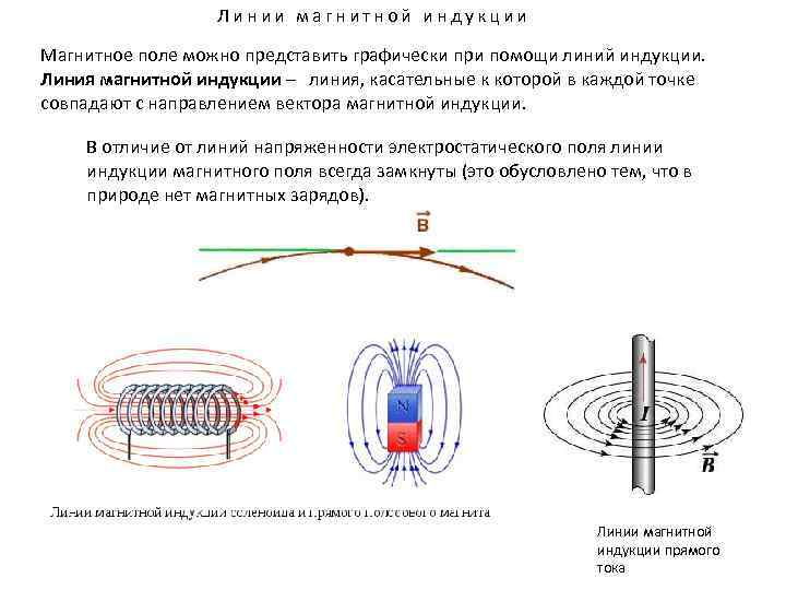 Линии магнитной индукции Магнитное поле можно представить графически при помощи линий индукции. Линия магнитной