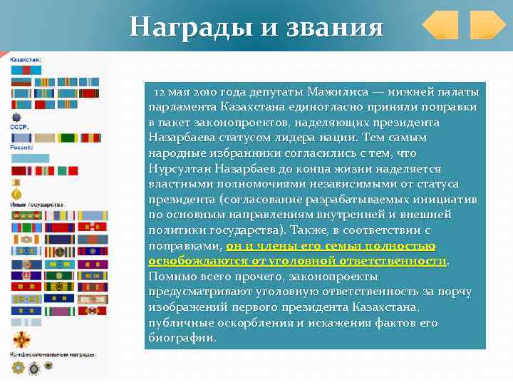 Награды и звания 12 мая 2010 года депутаты Мажилиса — нижней палаты парламента Казахстана