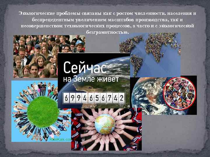 Экологические проблемы связаны как с ростом численности. населения и беспрецедентным увеличением масштабов производства, так
