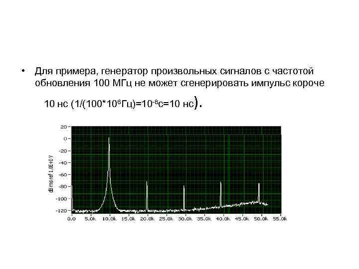  • Для примера, генератор произвольных сигналов с частотой обновления 100 МГц не может