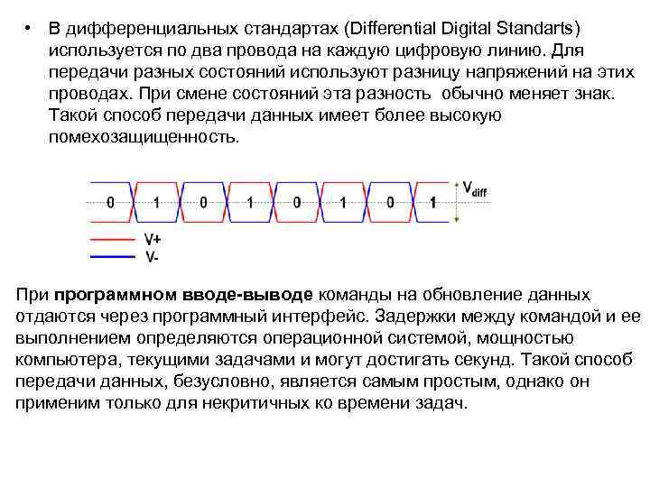  • В дифференциальных стандартах (Differential Digital Standarts) используется по два провода на каждую