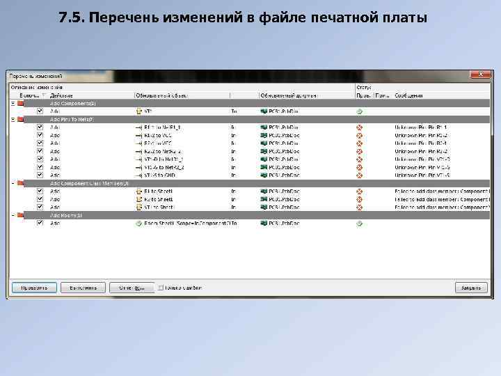 7. 5. Перечень изменений в файле печатной платы 