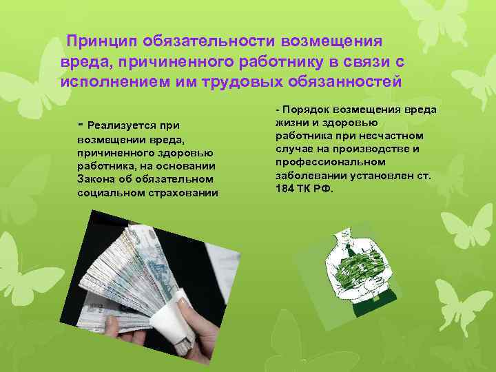  Принцип обязательности возмещения вреда, причиненного работнику в связи с исполнением им трудовых обязанностей