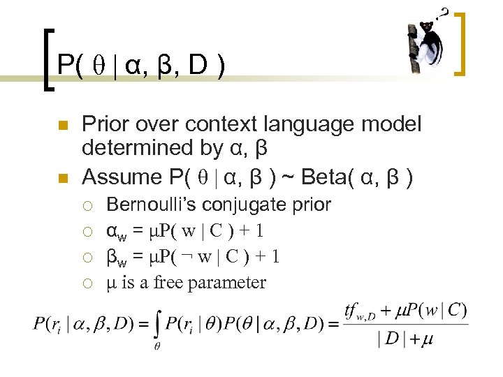 ? P( θ | α, β, D ) n n Prior over context language