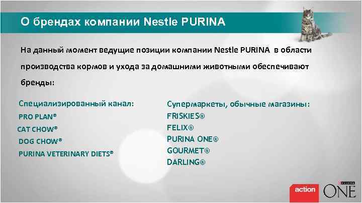 О брендах компании Nestle PURINA На данный момент ведущие позиции компании Nestle PURINA в