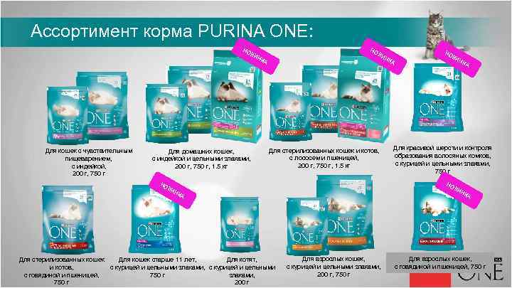 Ассортимент корма PURINA ONE: НО ВИ Для кошек с чувствительным пищеварением, с индейкой, 200