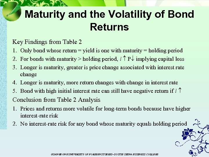 Maturity and the Volatility of Bond Returns Key Findings from Table 2 1. Only