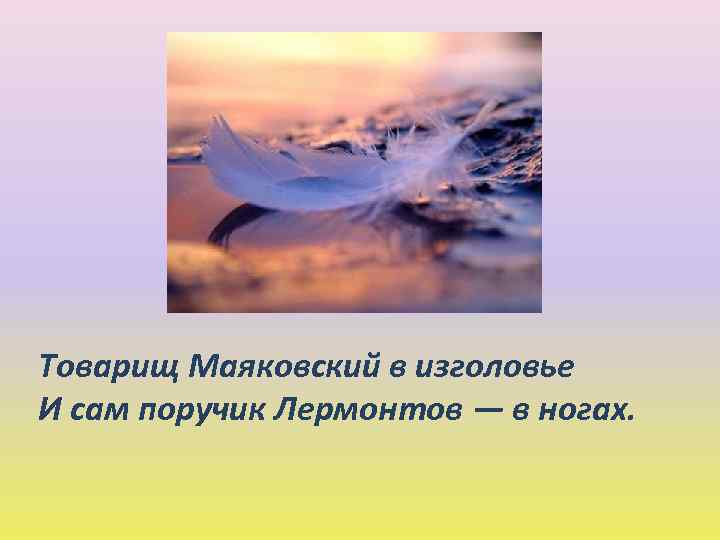 Товарищ Маяковский в изголовье И сам поручик Лермонтов — в ногах. 