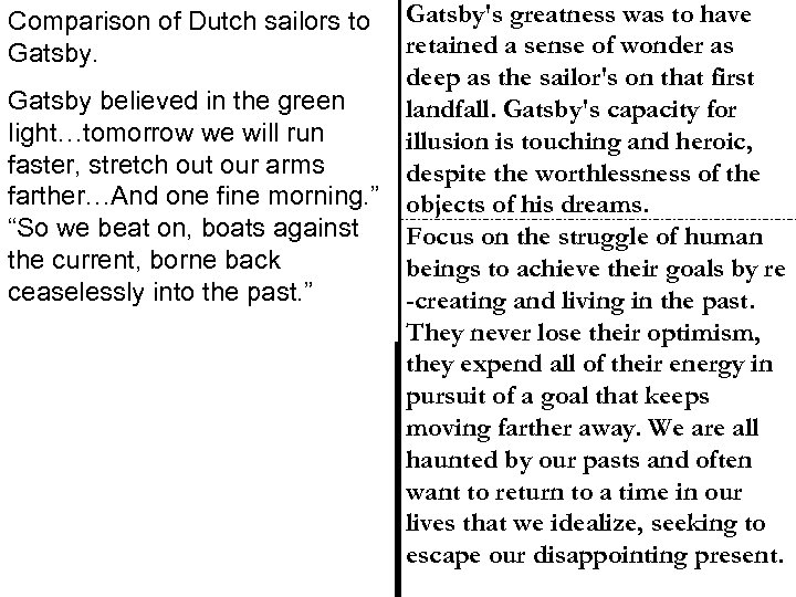 Comparison of Dutch sailors to Gatsby believed in the green light…tomorrow we will run