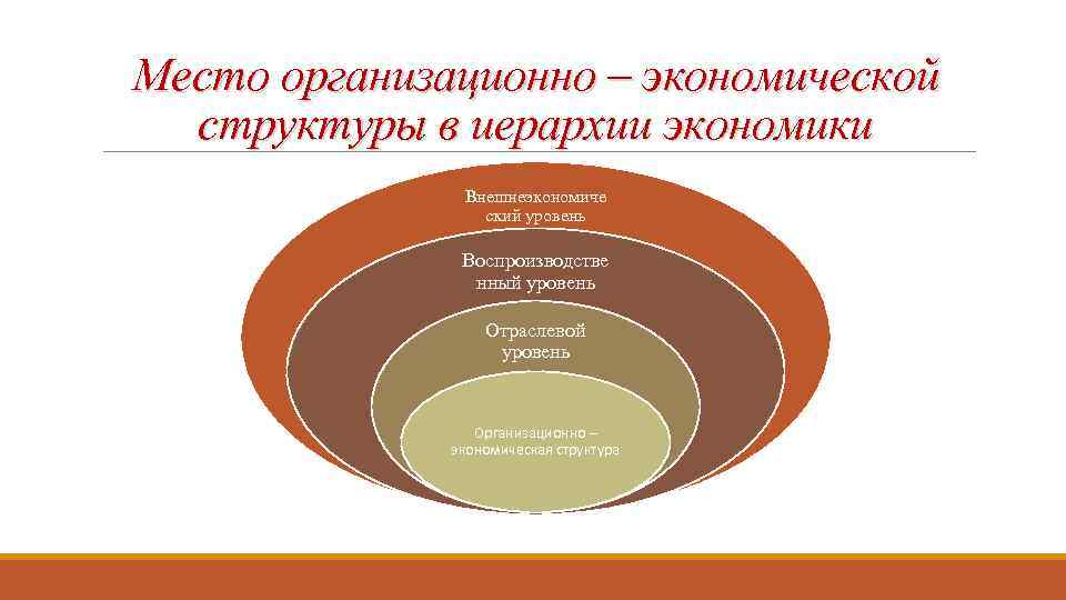 Место организационно – экономической структуры в иерархии экономики Внешнеэкономиче ский уровень Воспроизводстве нный уровень