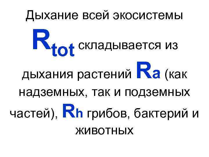 Дыхание всей экосистемы Rtot складывается из R дыхания растений a (как надземных, так и