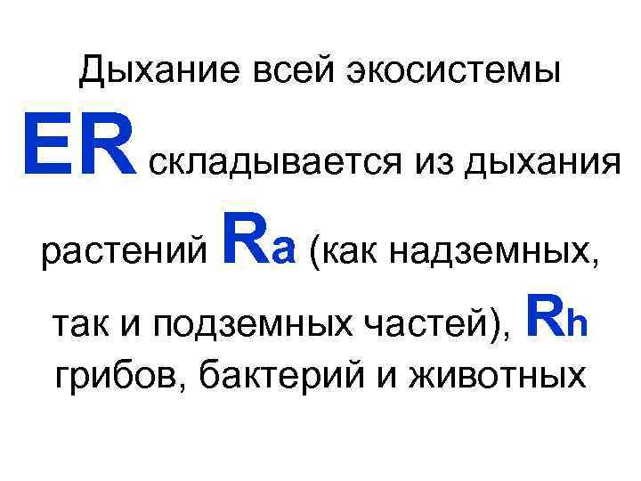 Дыхание всей экосистемы ER складывается из дыхания растений Ra (как надземных, так и подземных