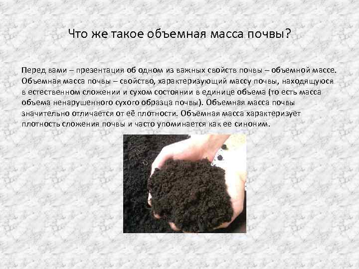 Что же такое объемная масса почвы? Перед вами – презентация об одном из важных