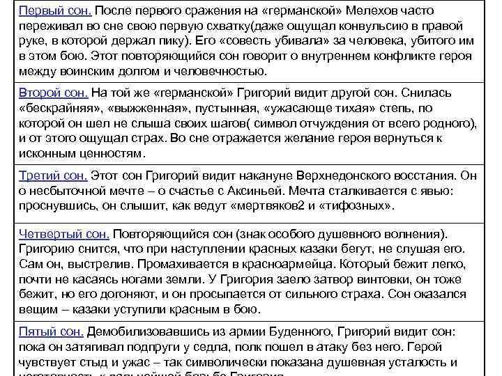Первый сон. После первого сражения на «германской» Мелехов часто переживал во сне свою первую