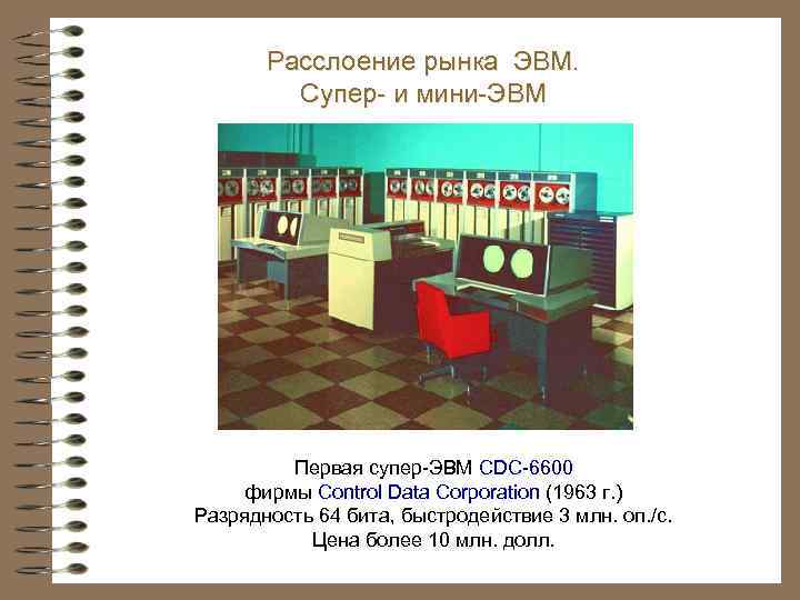 Расслоение рынка ЭВМ. Супер- и мини-ЭВМ Первая супер-ЭВМ CDC-6600 фирмы Control Data Corporation (1963