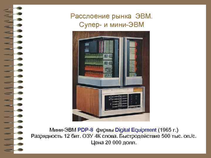 Расслоение рынка ЭВМ. Супер- и мини-ЭВМ Мини-ЭВМ PDP-8 фирмы Digital Equipment (1965 г. )