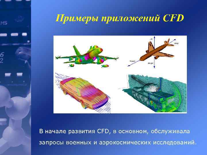 Примеры приложений CFD В начале развития CFD, в основном, обслуживала запросы военных и аэрокосмических